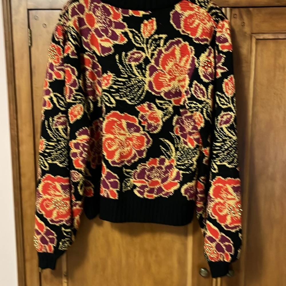 FARM Rio Black Floral Knit Cardigan with Red, Purple & Gold Accents - Picture 4 of 5